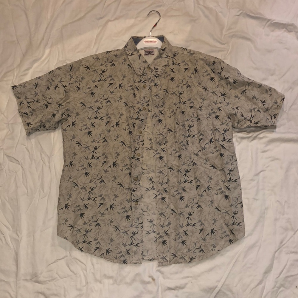 Beige Leaf-Patterned Button Up Shirt - image 1